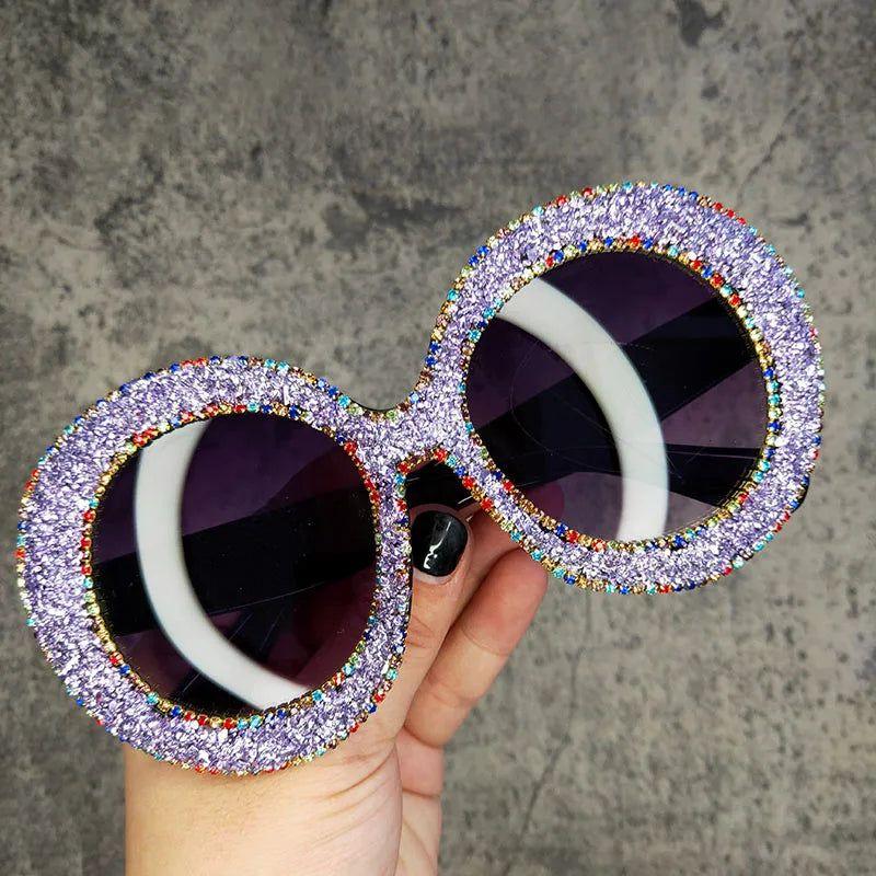 Glamorous Rhinestone-Embellished Oversized Round Sunglasses - Lucid Fantasy 