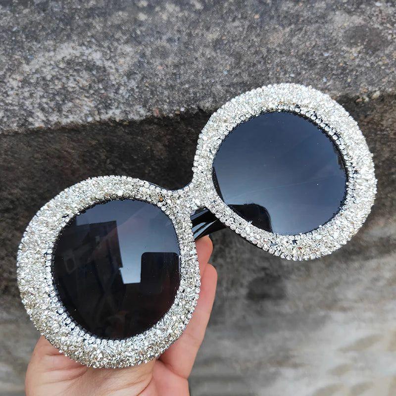 Glamorous Rhinestone-Embellished Oversized Round Sunglasses - Lucid Fantasy 