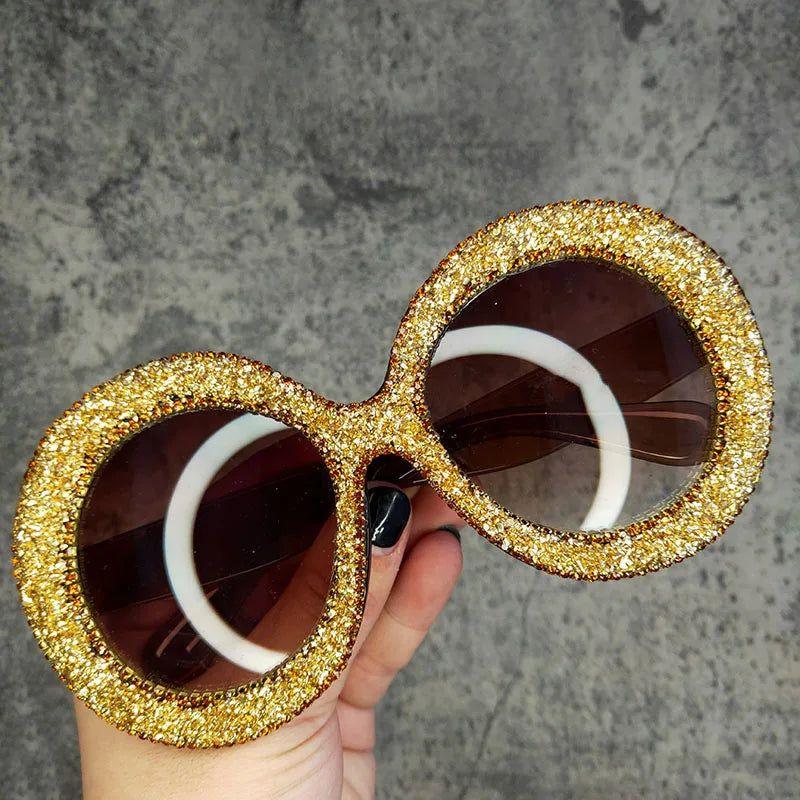 Glamorous Rhinestone-Embellished Oversized Round Sunglasses - Lucid Fantasy 