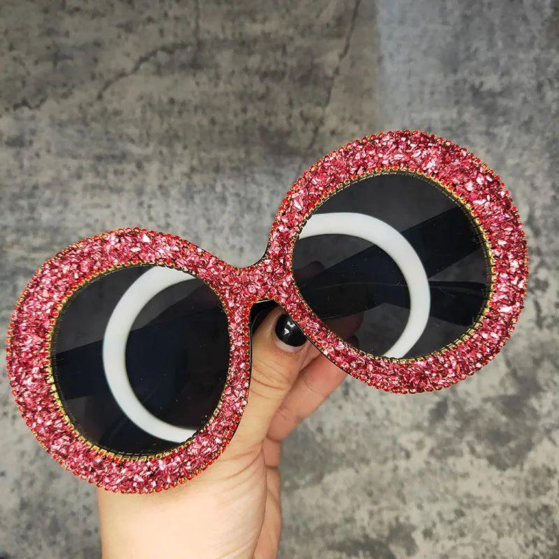 Glamorous Rhinestone-Embellished Oversized Round Sunglasses - Lucid Fantasy 