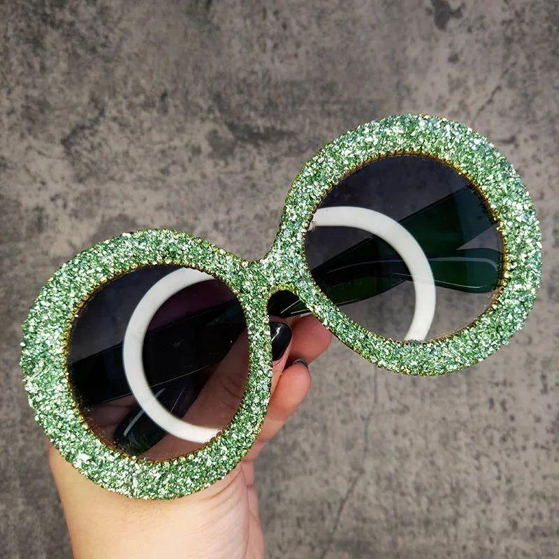 Glamorous Rhinestone-Embellished Oversized Round Sunglasses - Lucid Fantasy 