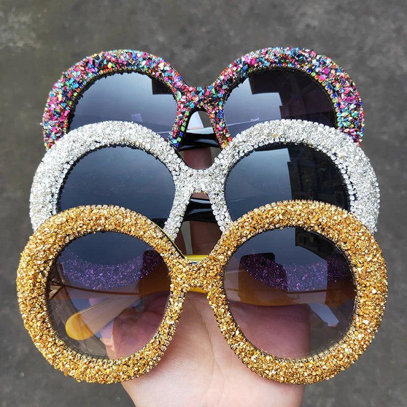 Glamorous Rhinestone-Embellished Oversized Round Sunglasses - Lucid Fantasy 