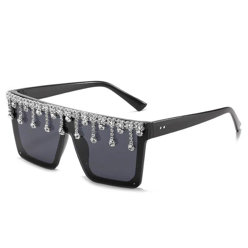 Glamorous Rhinestone-Embellished Oversized Square Sunglasses with UV400 Protection - Lucid Fantasy 