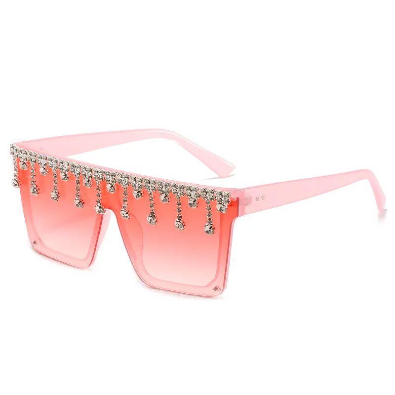 Glamorous Rhinestone-Embellished Oversized Square Sunglasses with UV400 Protection - Lucid Fantasy 