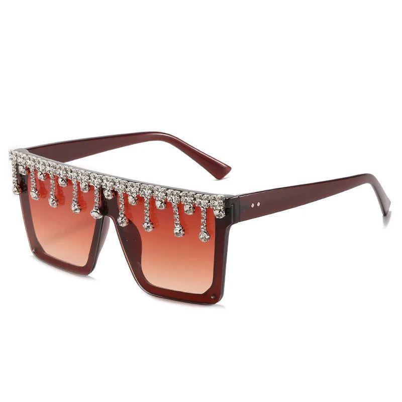 Glamorous Rhinestone-Embellished Oversized Square Sunglasses with UV400 Protection - Lucid Fantasy 