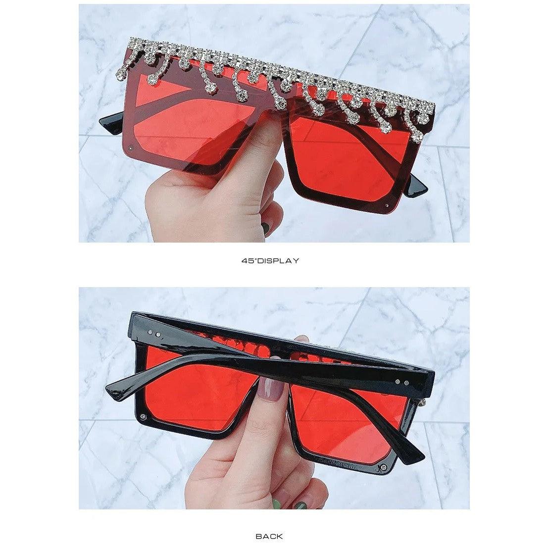 Glamorous Rhinestone-Embellished Oversized Square Sunglasses with UV400 Protection - Lucid Fantasy 