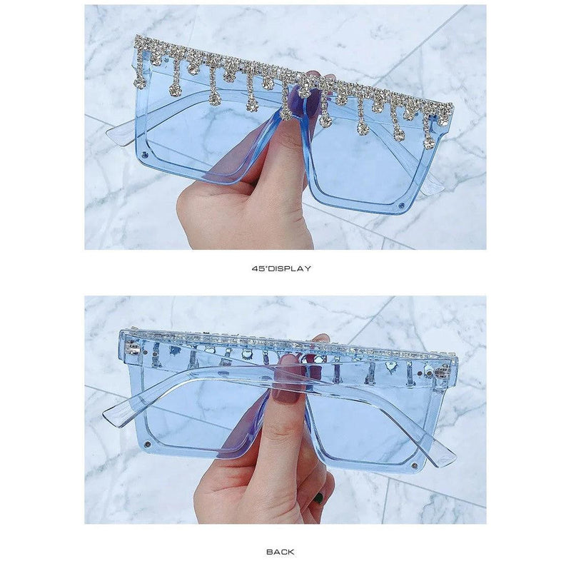 Glamorous Rhinestone-Embellished Oversized Square Sunglasses with UV400 Protection - Lucid Fantasy 