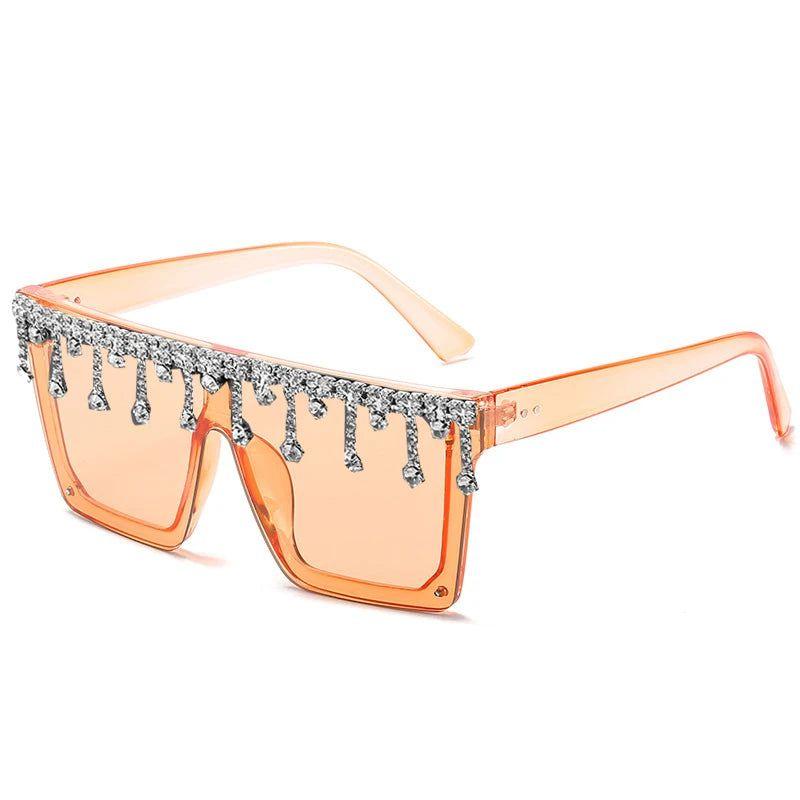 Glamorous Rhinestone-Embellished Oversized Square Sunglasses with UV400 Protection - Lucid Fantasy 