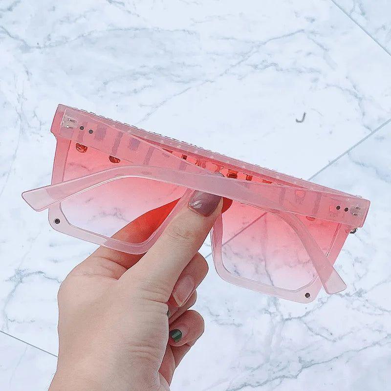 Glamorous Rhinestone-Embellished Oversized Square Sunglasses with UV400 Protection - Lucid Fantasy 