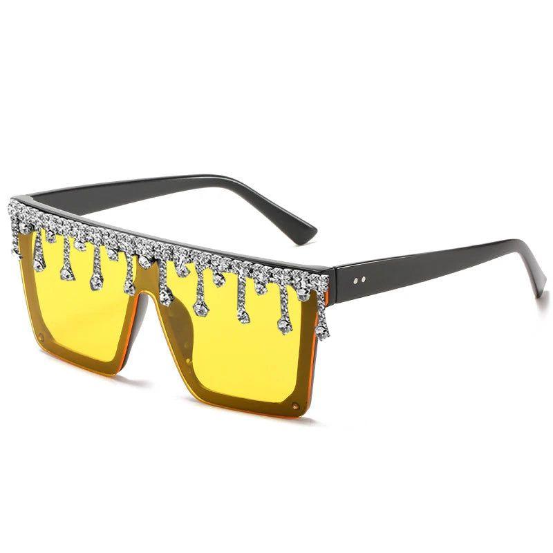 Glamorous Rhinestone-Embellished Oversized Square Sunglasses with UV400 Protection - Lucid Fantasy 