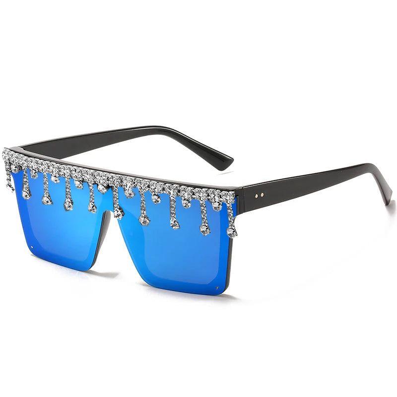 Glamorous Rhinestone-Embellished Oversized Square Sunglasses with UV400 Protection - Lucid Fantasy 