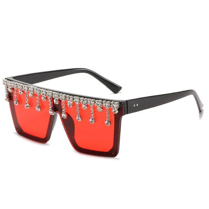 Glamorous Rhinestone-Embellished Oversized Square Sunglasses with UV400 Protection - Lucid Fantasy 