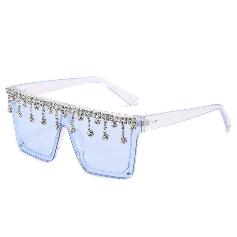 Glamorous Rhinestone-Embellished Oversized Square Sunglasses with UV400 Protection - Lucid Fantasy 