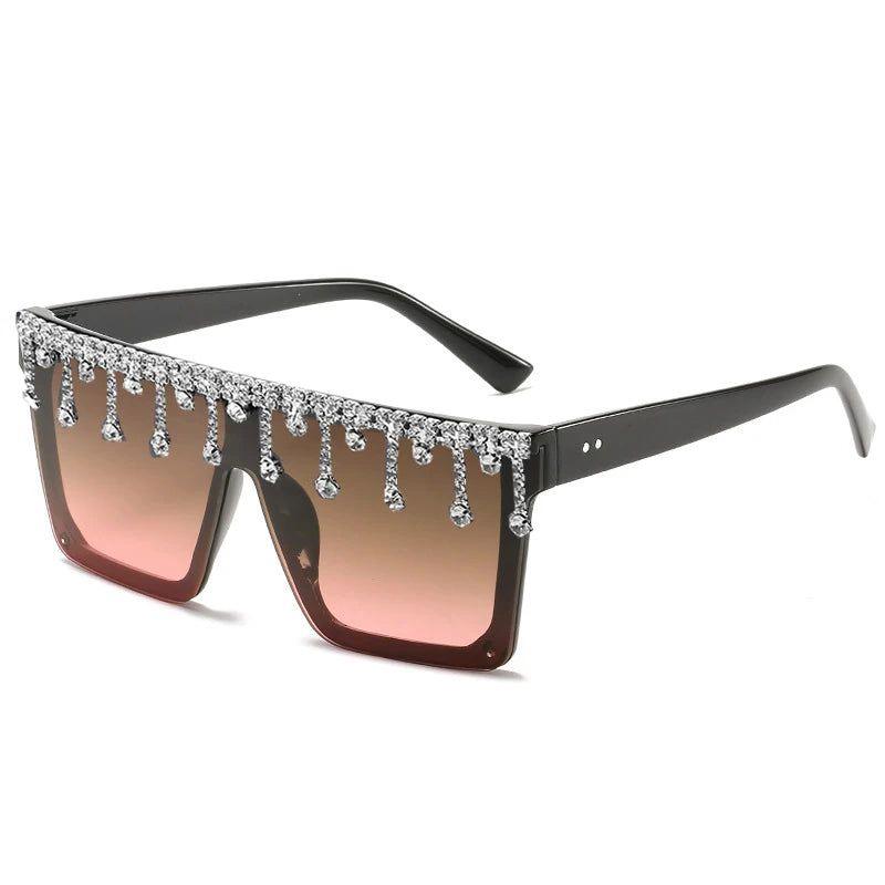 Glamorous Rhinestone-Embellished Oversized Square Sunglasses with UV400 Protection - Lucid Fantasy 