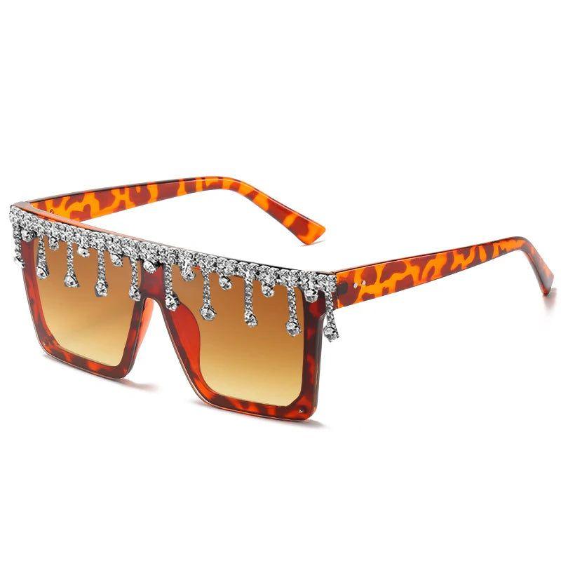 Glamorous Rhinestone-Embellished Oversized Square Sunglasses with UV400 Protection - Lucid Fantasy 