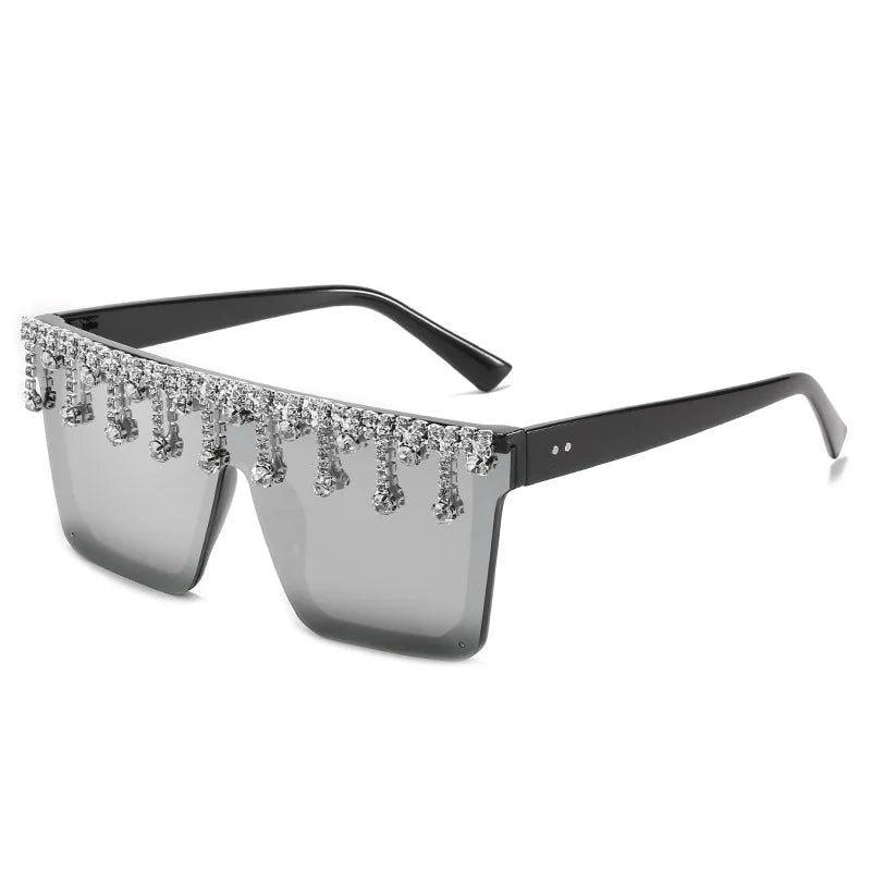 Glamorous Rhinestone-Embellished Oversized Square Sunglasses with UV400 Protection - Lucid Fantasy 