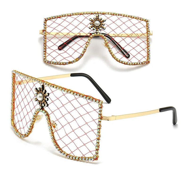 Glamorous Rhinestone-Studded Steampunk Oversized Sunglasses for Trendsetters - Lucid Fantasy 