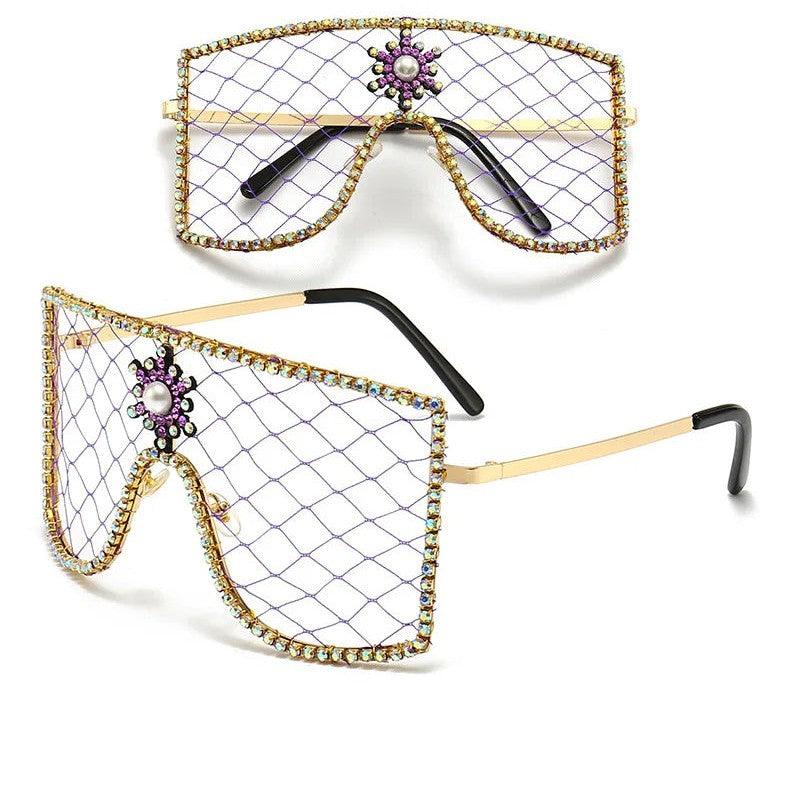 Glamorous Rhinestone-Studded Steampunk Oversized Sunglasses for Trendsetters - Lucid Fantasy 