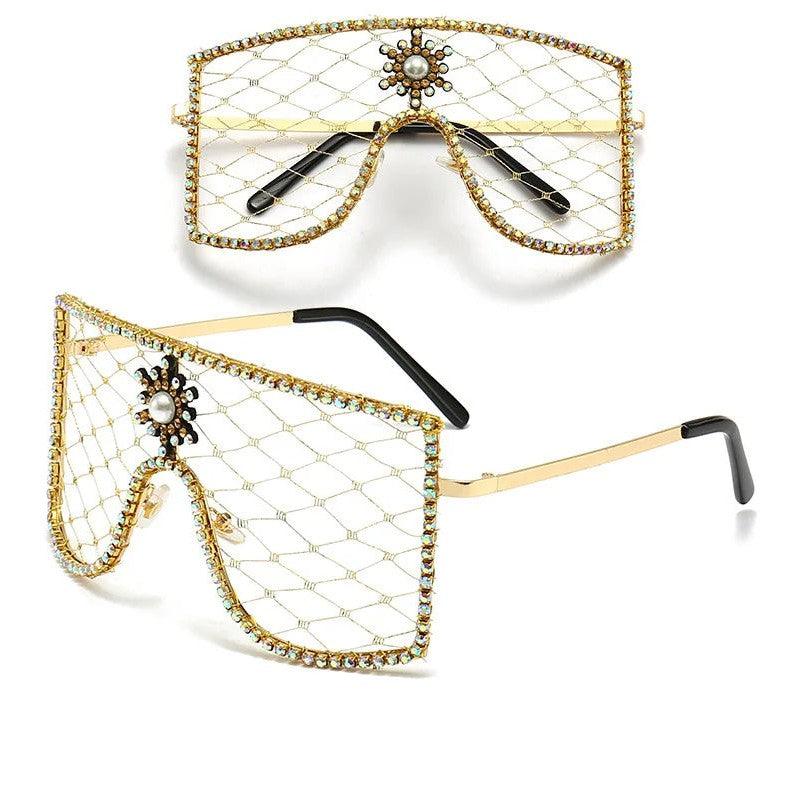 Glamorous Rhinestone-Studded Steampunk Oversized Sunglasses for Trendsetters - Lucid Fantasy 