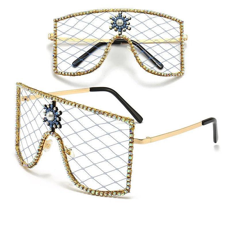 Glamorous Rhinestone-Studded Steampunk Oversized Sunglasses for Trendsetters - Lucid Fantasy 