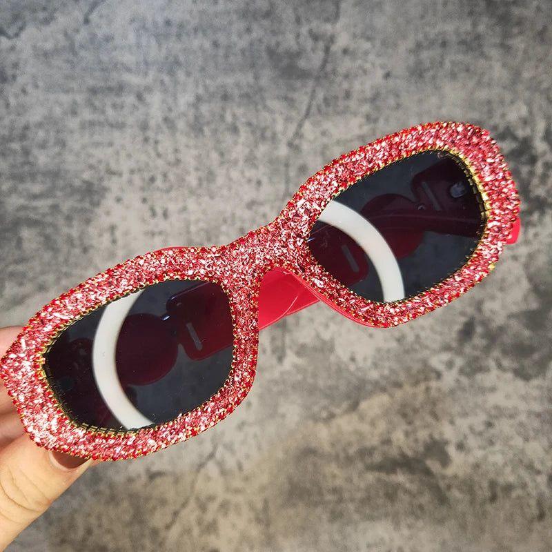 Glitter Rhinestone Oversized Round Lens Sunglasses with UV400 Protection - Lucid Fantasy 