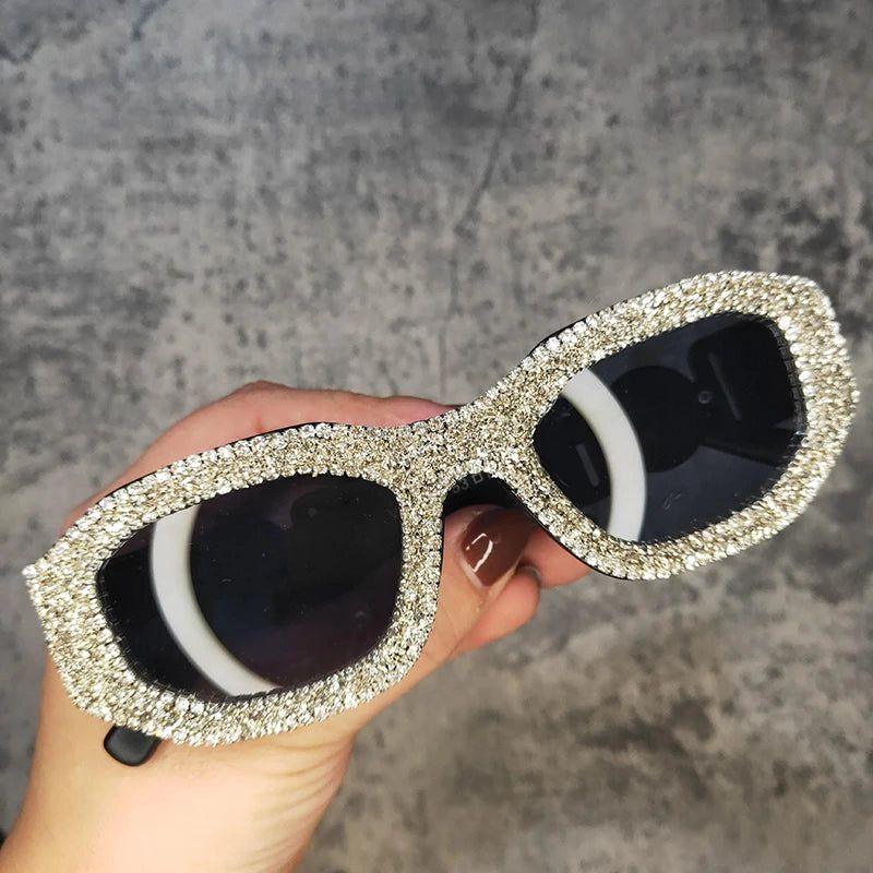 Glitter Rhinestone Oversized Round Lens Sunglasses with UV400 Protection - Lucid Fantasy 