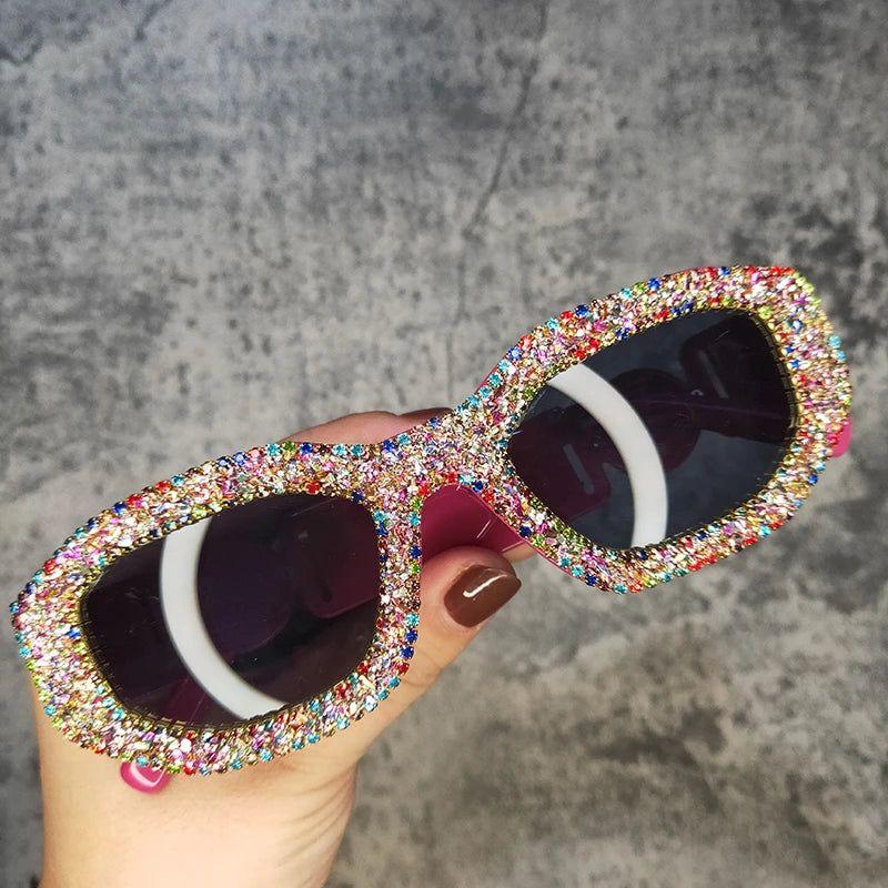 Glitter Rhinestone Oversized Round Lens Sunglasses with UV400 Protection - Lucid Fantasy 