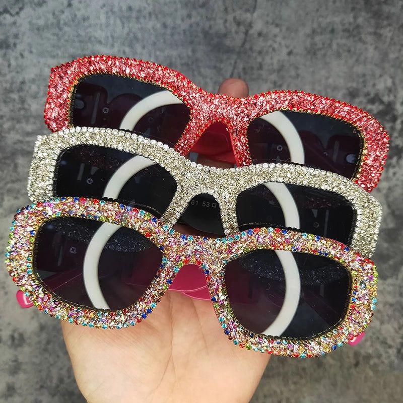 Glitter Rhinestone Oversized Round Lens Sunglasses with UV400 Protection - Lucid Fantasy 