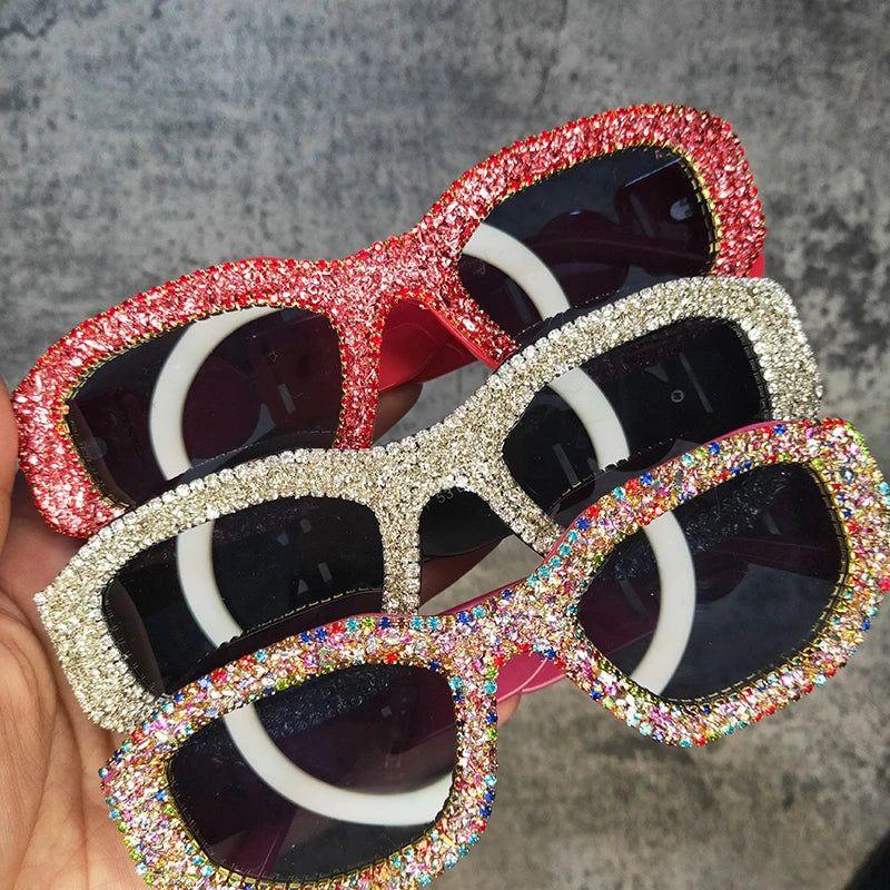 Glitter Rhinestone Oversized Round Lens Sunglasses with UV400 Protection - Lucid Fantasy 