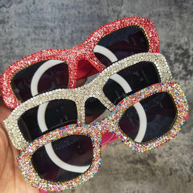 Glitter Rhinestone Oversized Round Lens Sunglasses with UV400 Protection - Lucid Fantasy 