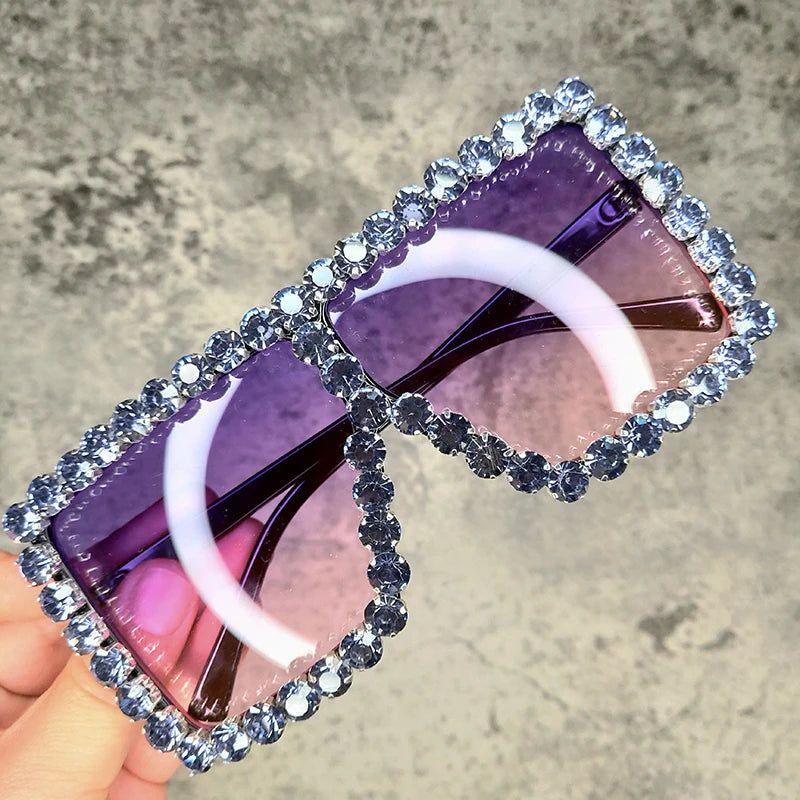 Glitzy Rhinestone Square Sunglasses with UV Protection - Lucid Fantasy 