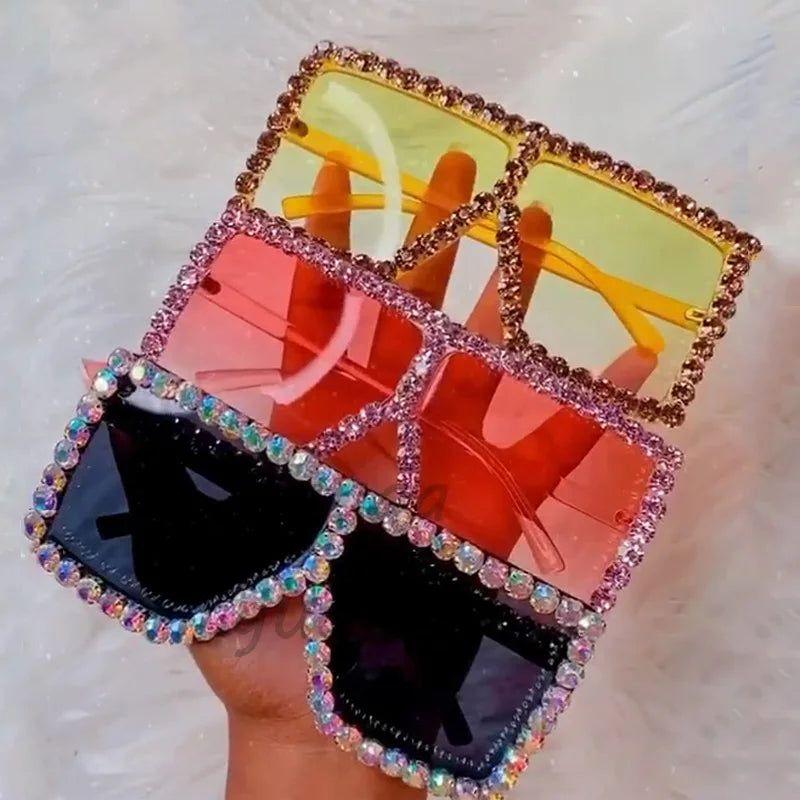 Glitzy Rhinestone Square Sunglasses with UV Protection - Lucid Fantasy 