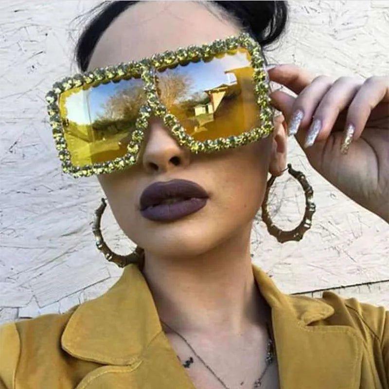 Glitzy Rhinestone Square Sunglasses with UV Protection - Lucid Fantasy 