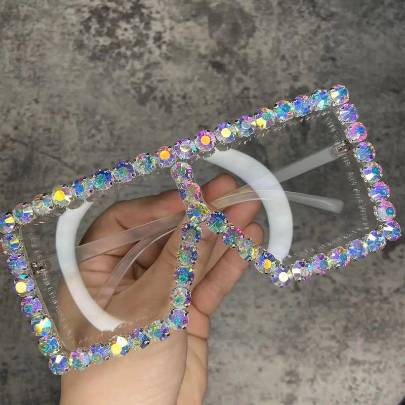 Glitzy Rhinestone Square Sunglasses with UV Protection - Lucid Fantasy 