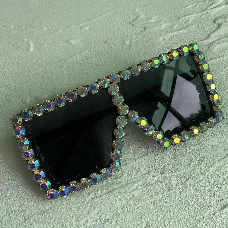 Glitzy Rhinestone Square Sunglasses with UV Protection - Lucid Fantasy 