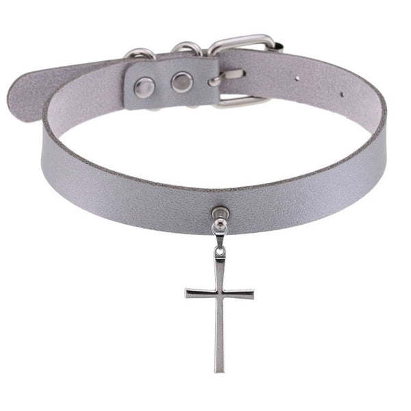 Gothic Cross Drop Pendant Tassel Choker Necklace