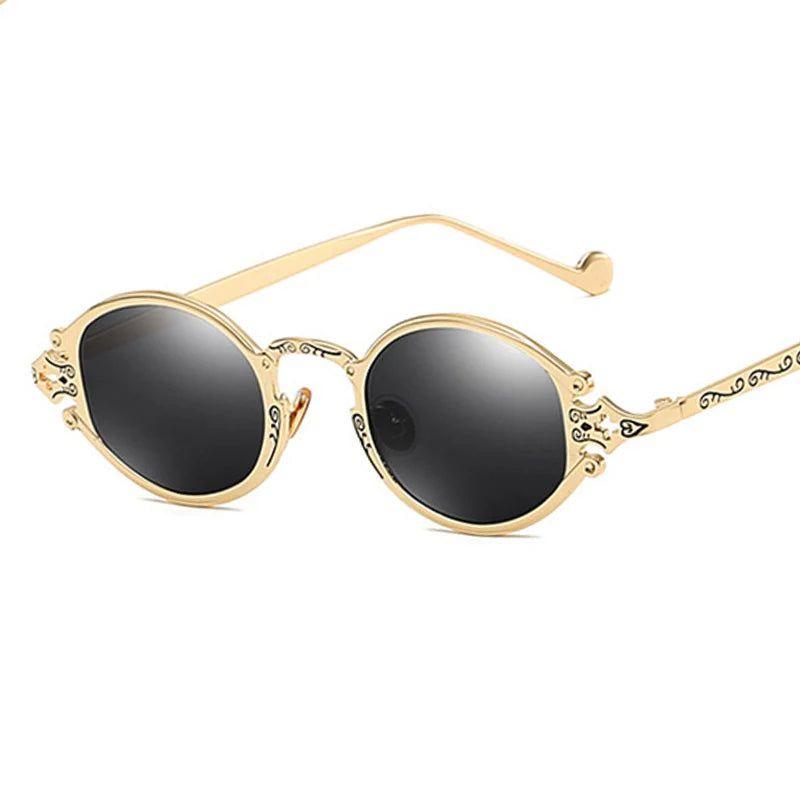 Gothic Steampunk Oval Punk Sunglasses - Retro Metal Fashion Shades - Lucid Fantasy 