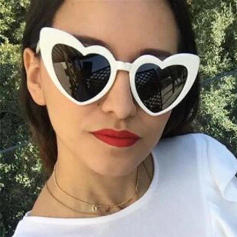 Heart-Shaped Cat Eye Sunglasses with Metal Hinge - Candy Color Fashion Glasses UV400 Protection - Lucid Fantasy 