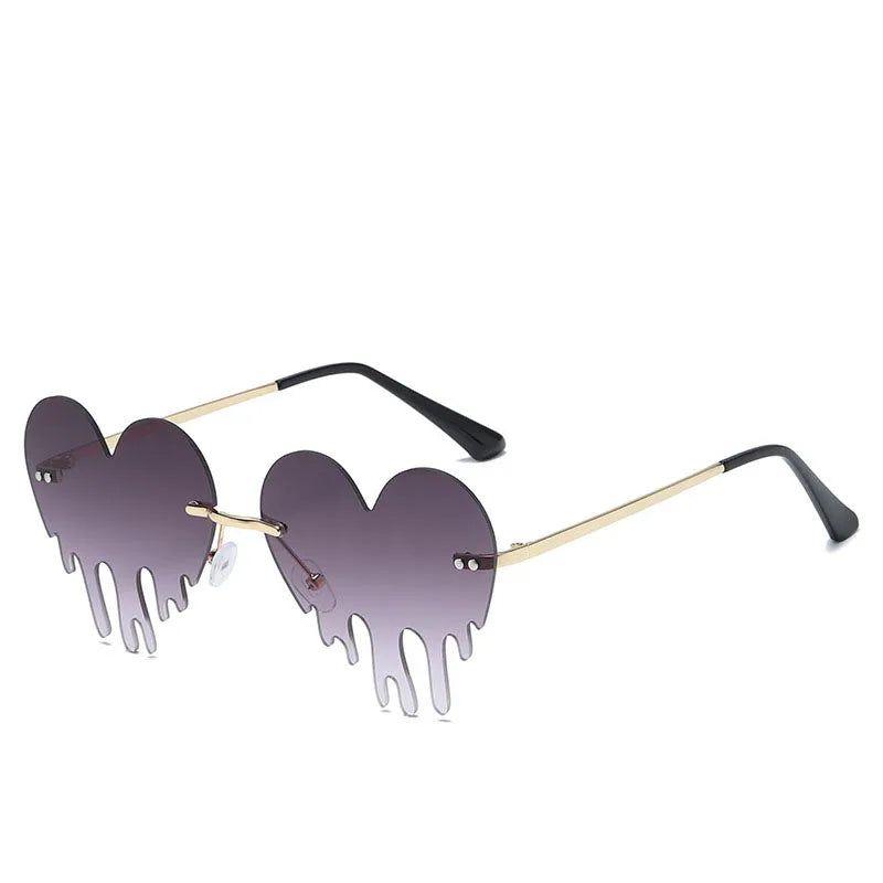 Heart-Shaped Drip Design Rimless Sunglasses with UV400 Protection - Lucid Fantasy 