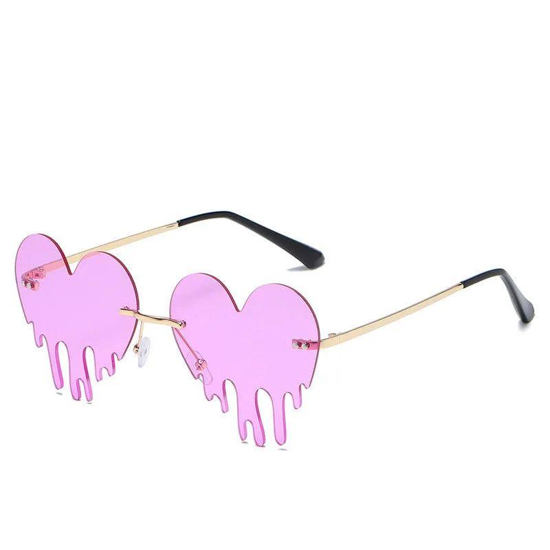 Heart-Shaped Drip Design Rimless Sunglasses with UV400 Protection - Lucid Fantasy 