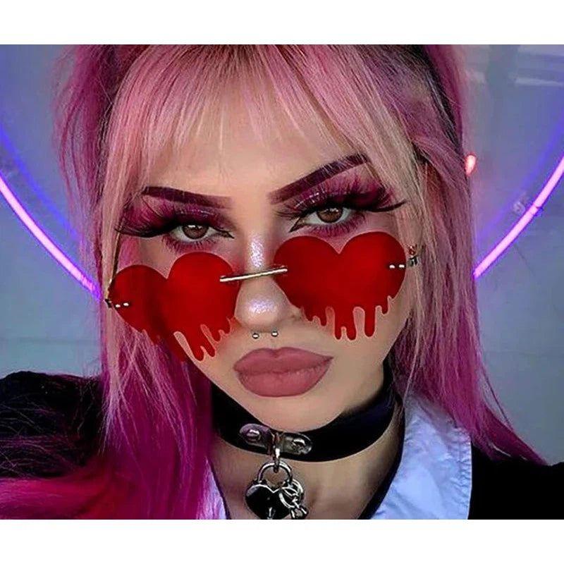 Heart-Shaped Drip Design Rimless Sunglasses with UV400 Protection - Lucid Fantasy 