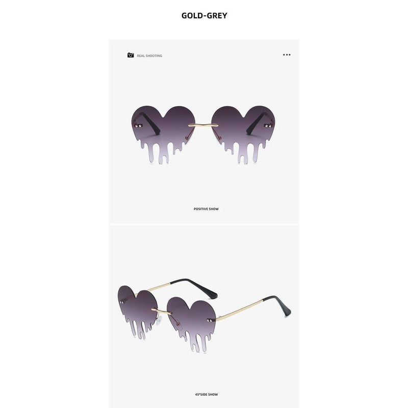 Heart-Shaped Drip Design Rimless Sunglasses with UV400 Protection - Lucid Fantasy 