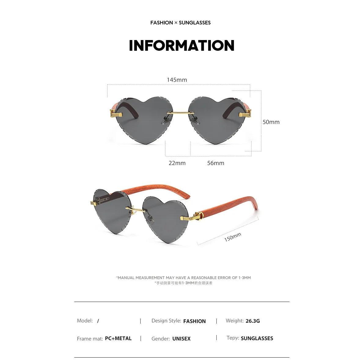 Heart-Shaped Rimless Vintage Sunglasses with UV400 Protection - Lucid Fantasy 