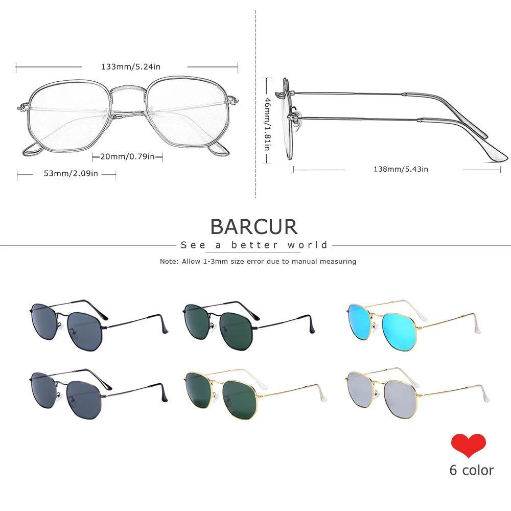 Hexagonal Anti-Glare Sunglasses for Men with UV400 Protection and Stainless Steel Frame by Barcur - Lucid Fantasy 