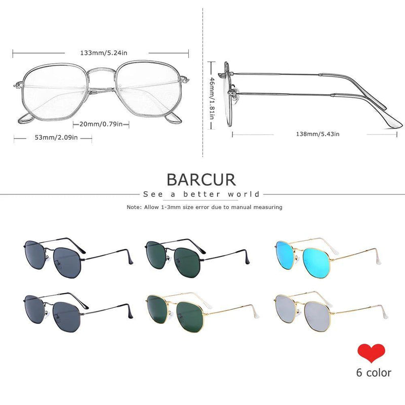 Hexagonal Anti-Glare Sunglasses for Men with UV400 Protection and Stainless Steel Frame by Barcur - Lucid Fantasy 