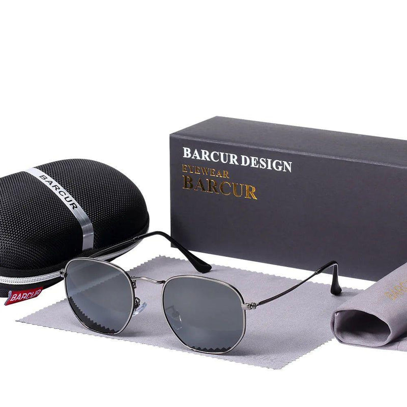 Hexagonal Anti-Glare Sunglasses for Men with UV400 Protection and Stainless Steel Frame by Barcur - Lucid Fantasy 