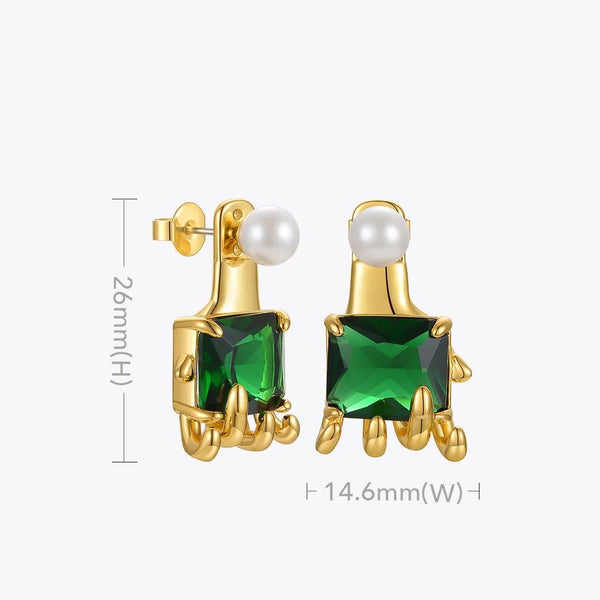 High Quality Fashion Jewelry Green Blue Stone Stud Earrings Gold Color Pearl Fashion Jewelry-Lucid Fantasy