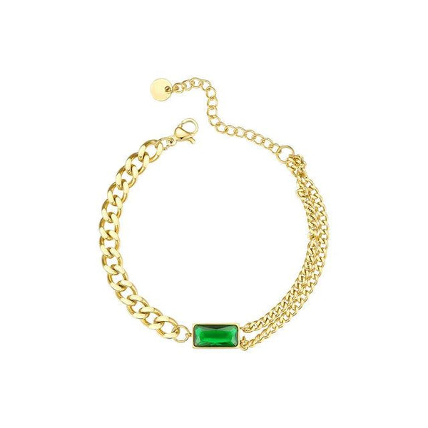 High Quality Fashion Jewelry Green Stone Link Chain Bracelet Gold Color Stainless Steel Glass Fashion Jewelry-Lucid Fantasy