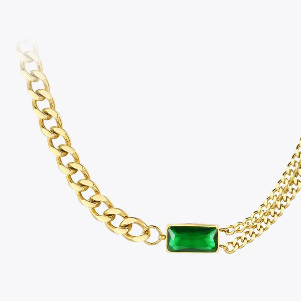 High Quality Fashion Jewelry Green Stone Link Chain Choker Necklace Gold Color Stainless Steel Glass Pendant Necklaces Fashion Jewelry-Lucid Fantasy