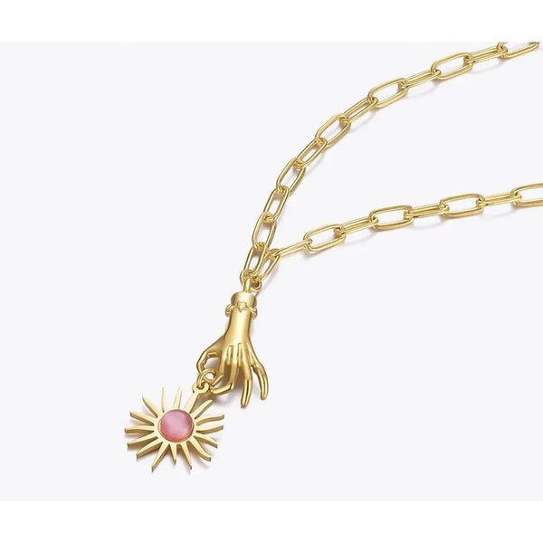 High Quality Fashion Jewelry Hand Sun Necklace Pendant Necklaces Fashion Jewelry Gold Color Stainless Steel Collar-Lucid Fantasy